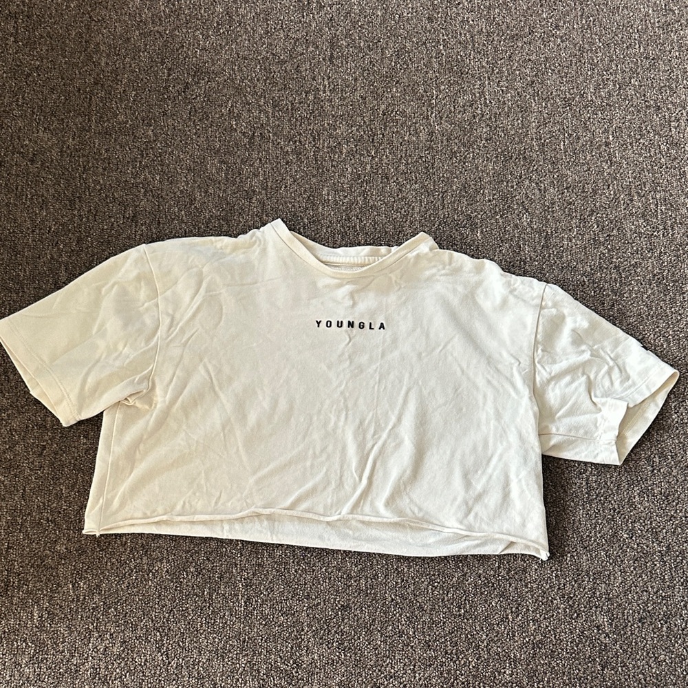 YoungLA Cream Cropped Tee - Minimal Logo Short Sleeve
